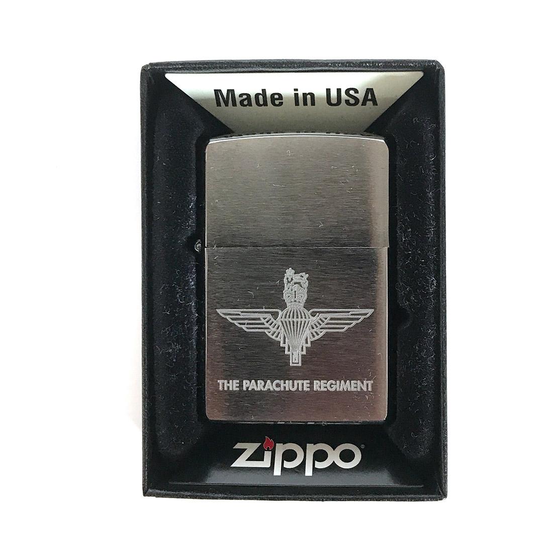 Zippo Lighter With Engraved Parachute Regiment Emblem The Airborne Shop