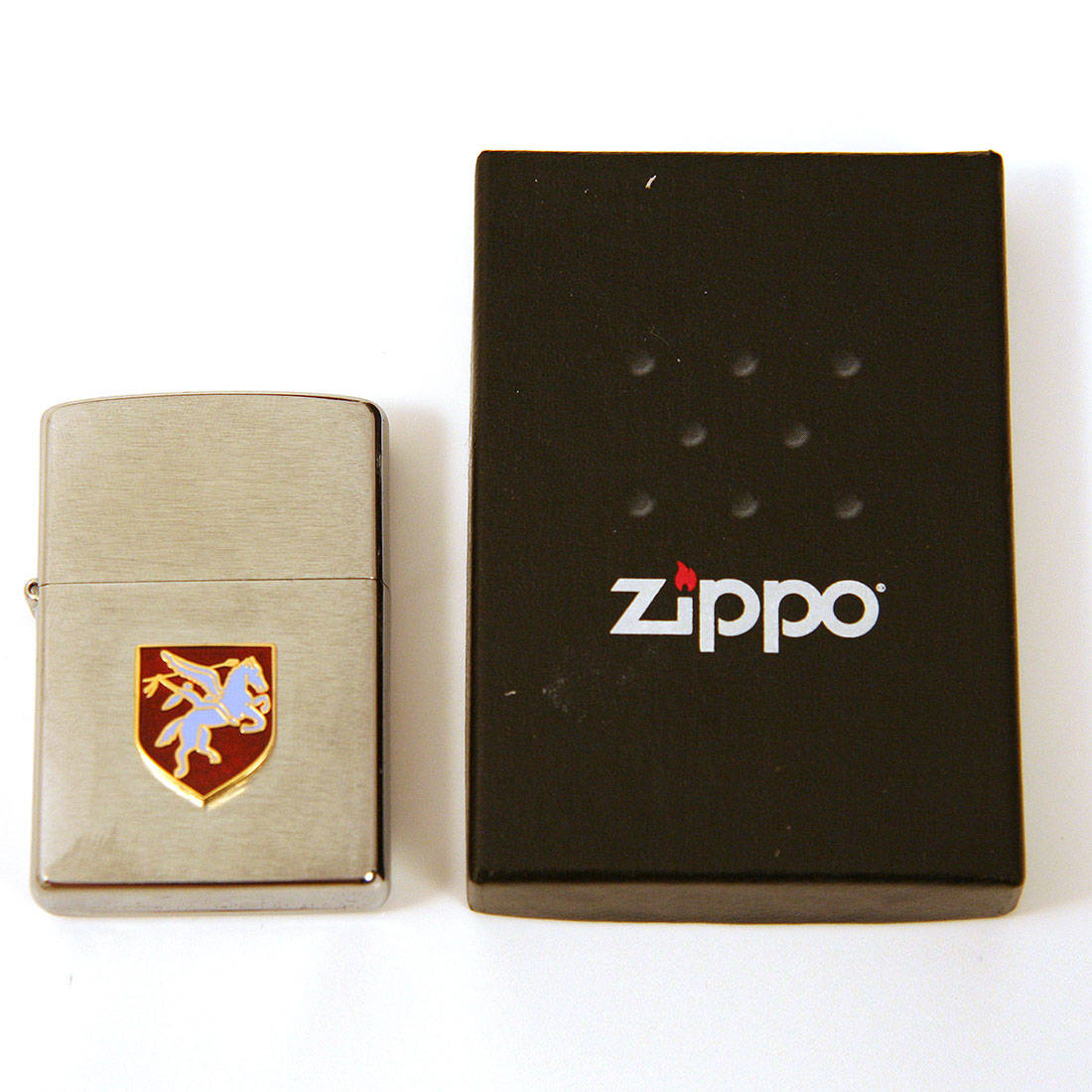 Zippo Lighter With Parachute Regiment Or Pegasis Enamel Badge The