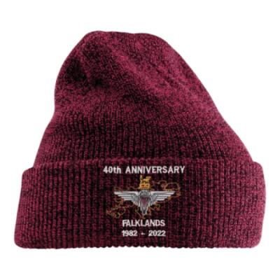 Antique Turn-Up Beanie Hat - Maroon - Falklands 40th
