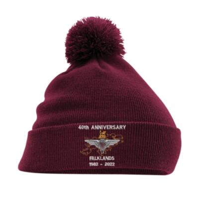 Turn-Up Bobble Beanie Hat - Maroon - Falklands 40th