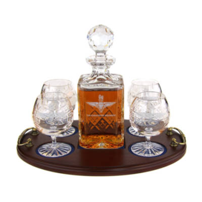 Brandy 5 Piece Serving Tray - Panel Cut Square Decanter and Brandy Goblets (4)