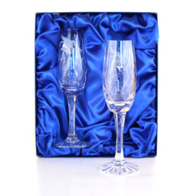 Panel Cut Champagne Flutes (Pair) in Presentation Box