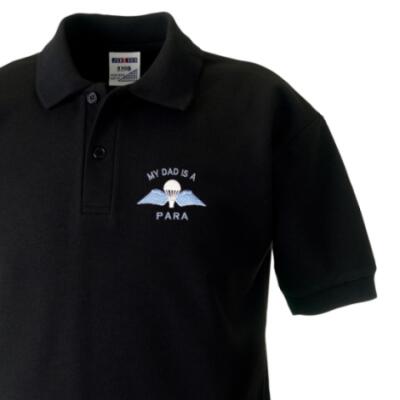 *CLEARANCE* Kids Polo Shirt, 7-8 Years, Black, My Dad Is A Para (Wings)