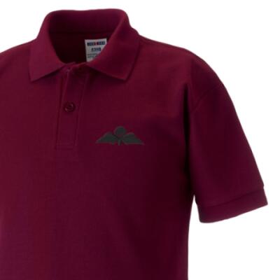 *CLEARANCE* Kids Polo Shirt, 11-12 Years, Maroon, Jump Wings (Black Subdued)