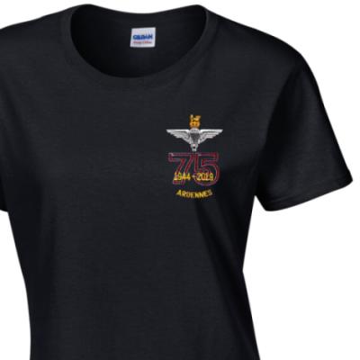 Lady's Crew Neck T-Shirt - Black - Ardennes 75th (Para)