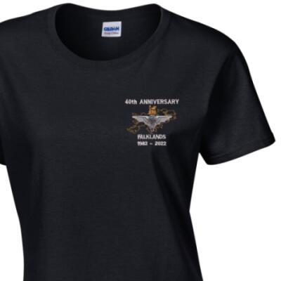 Lady's Crew Neck T-Shirt - Black - Falklands 40th