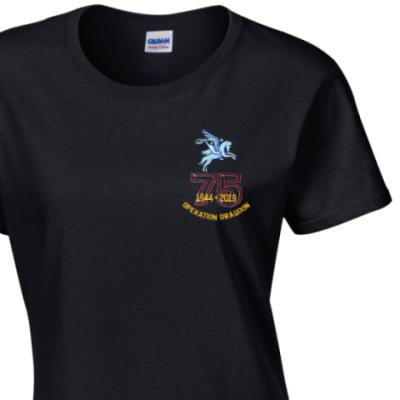 Lady's Crew Neck T-Shirt - Black - Operation Dragoon 75th (Pegasus)