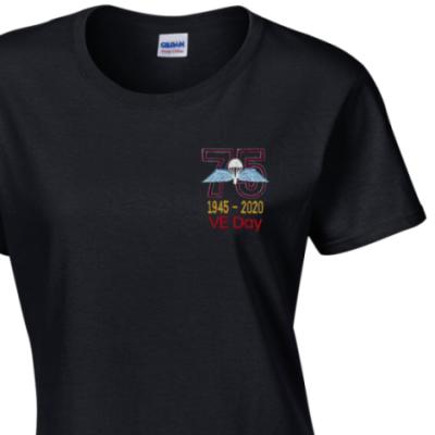 Lady's Crew Neck T-Shirt - Black - VE Day 75th (Jump Wings)