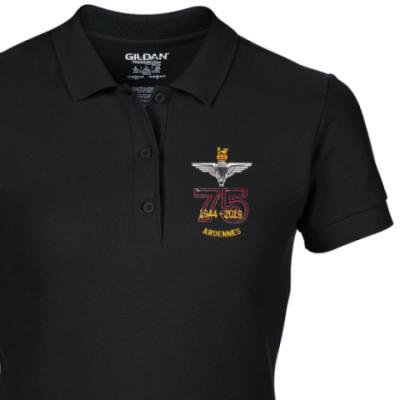 Lady's Polo Shirt - Black - Ardennes 75th (Para)