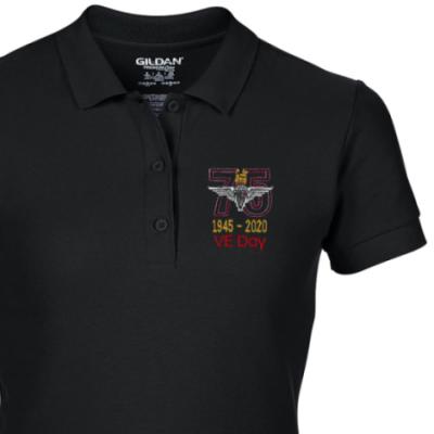 Lady's Polo Shirt - Black - VE Day 75th (Para)