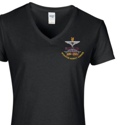Lady's V-Neck T-Shirt - Black - Operation Market Garden 75th (Para)