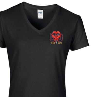 Lady's V-Neck T-Shirt - Black - Red Devils 50th