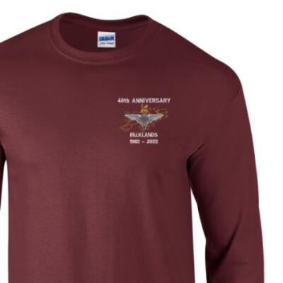 *CLEARANCE* Long Sleeved T-Shirt, Large, Maroon, Falklands 40th
