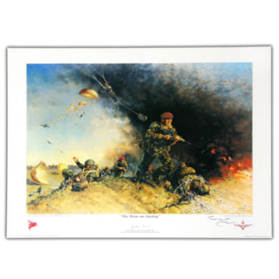 Paras Are Landing by Terence Cuneo Signed By Terence Cuneo And Sir Geoffrey Howlett (Print)