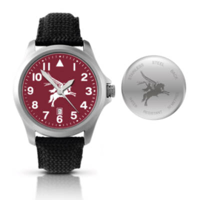 Stainless Steel Pegasus Watch with Fabric and Leather Strap