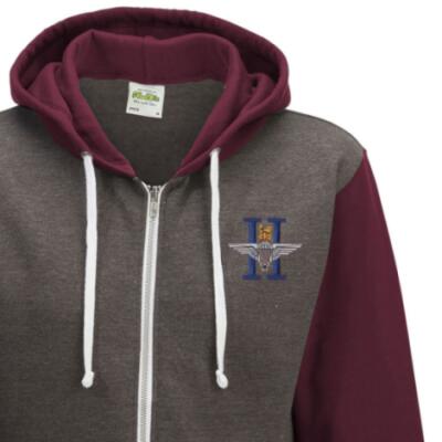 *CLEARANCE* Two-Tone Zip Up Hoody, XL, Maroon, 2 Para (Battalion Numerals), Para Back Embroidery