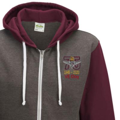 Two-Tone Zip Up Hoody - Maroon - VE Day 75th (Para)