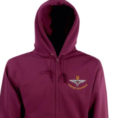 *CLEARANCE* Zip Up Hoody, Large, Maroon, Support Our Paras (Parachute Regiment)